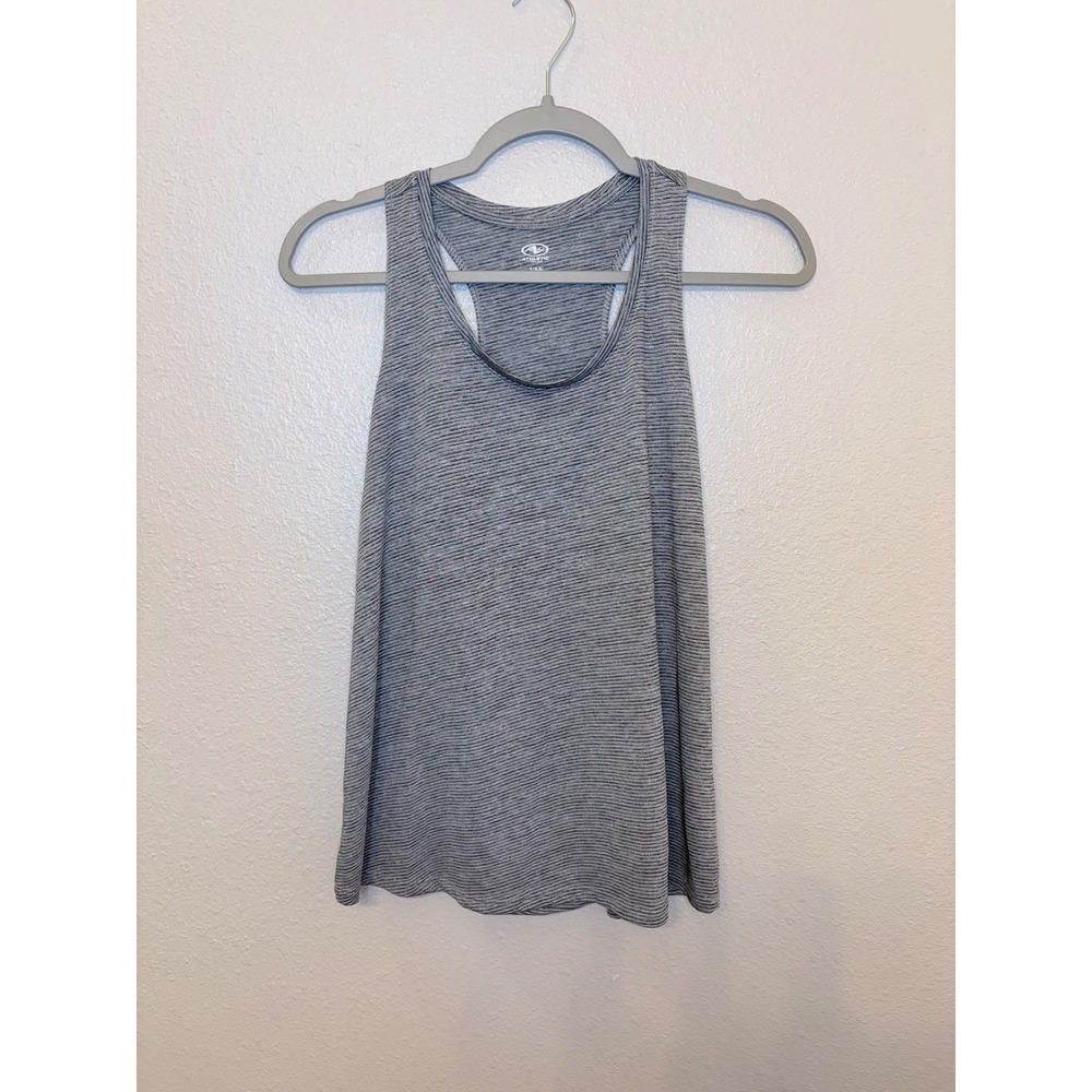 Athletic Works Womens Gray Heathered Striped Racerback Tank Top Size S 4-6